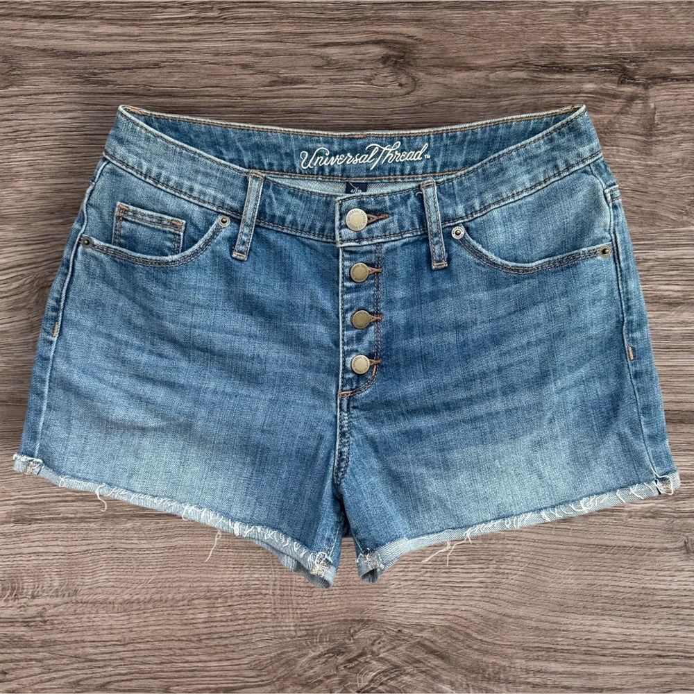 Universal Thread High Rise Shortie Denim Jean Shorts Button Fly Blue 4 27R